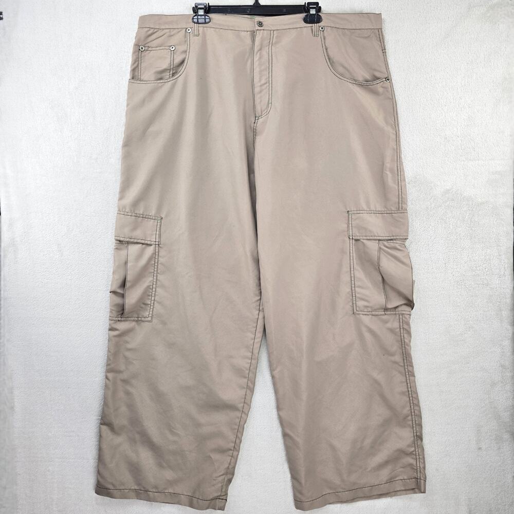 Vintage Kikwear Cargo Pants Men's 44x31 Beige Baggy Wide Leg Y2K Rave Skater